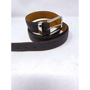LEJON King Size Brown Croc Embossed Italian Calfskin Leather Belt Size 58 1 1/4"
